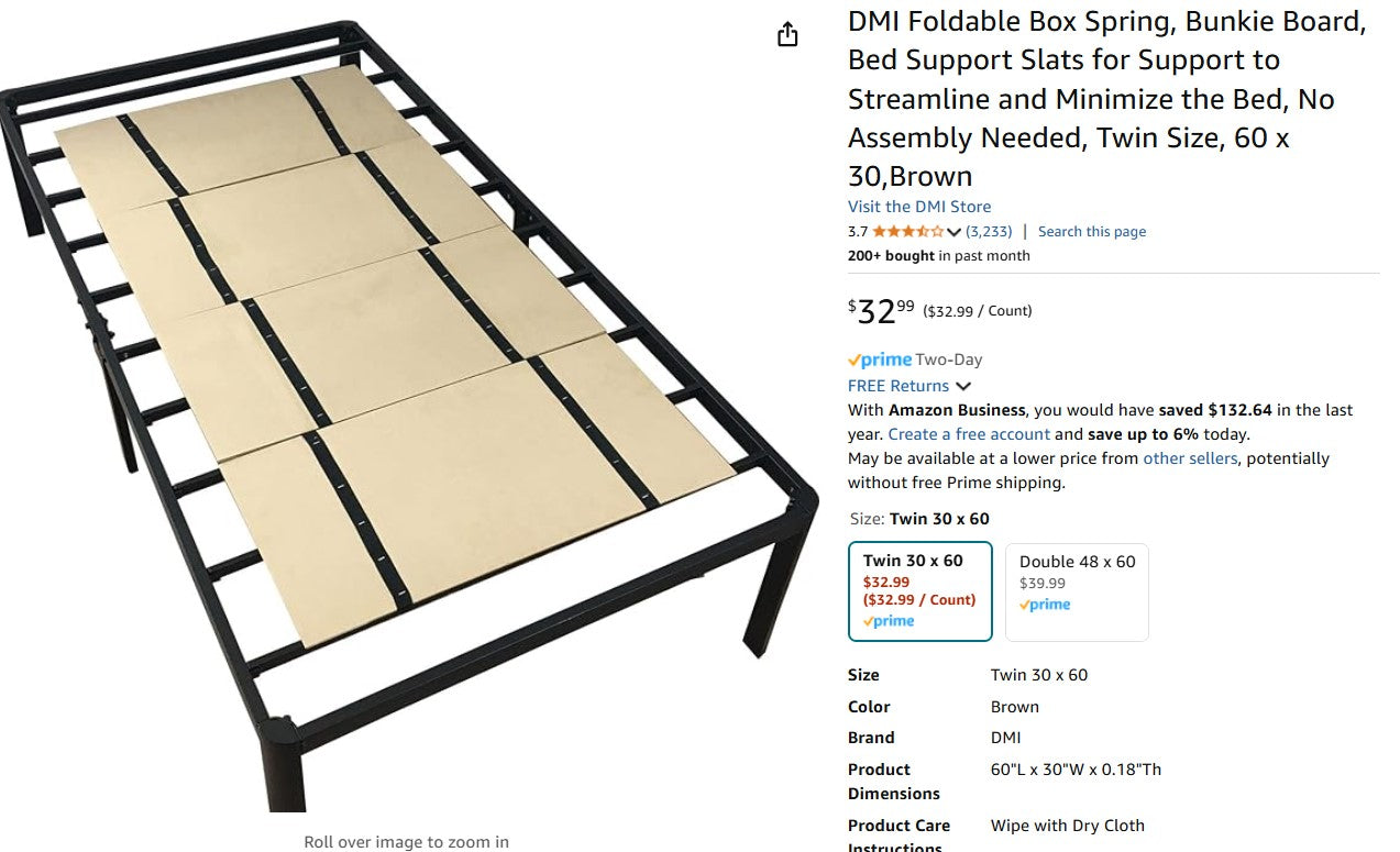 DMI Foldable Box Spring, Bunkie Board - Twin Size, 60 x 30, Brown