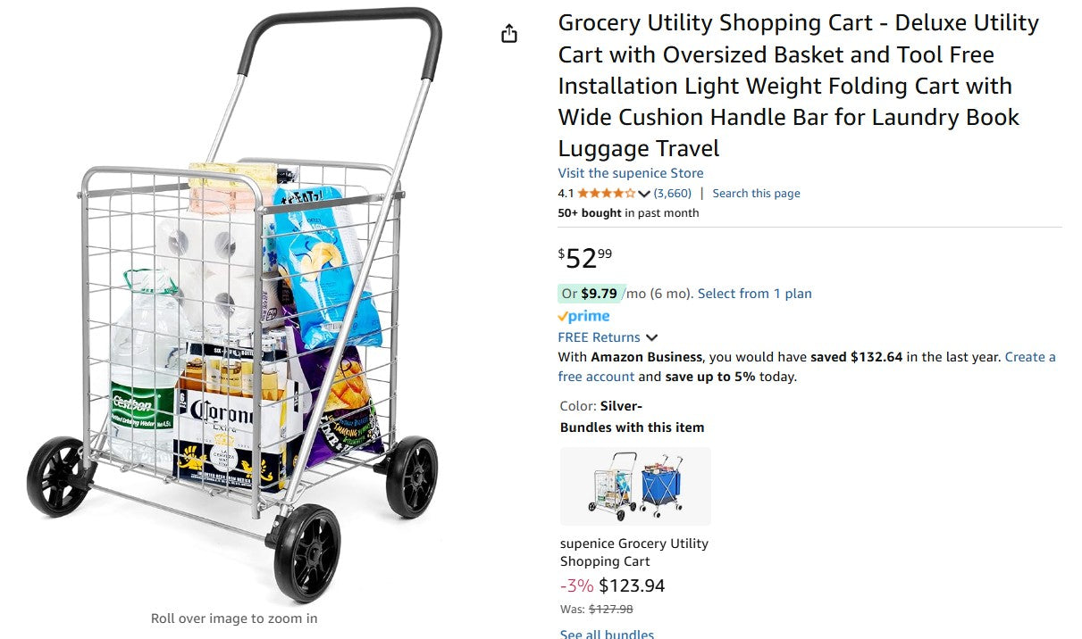 Grocery Utility Shopping Cart - Deluxe Utility Cart with Oversized Basket