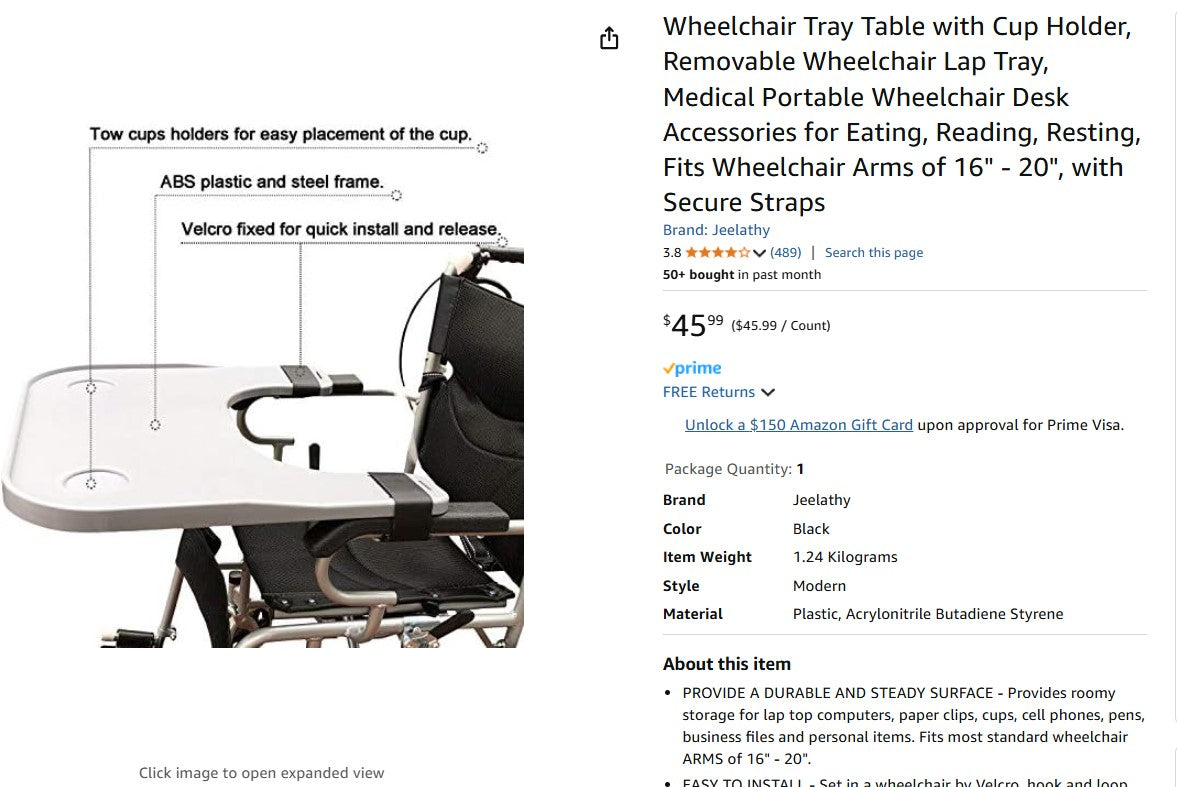 Tray Table with Cup Holder, Removable Lap Tray