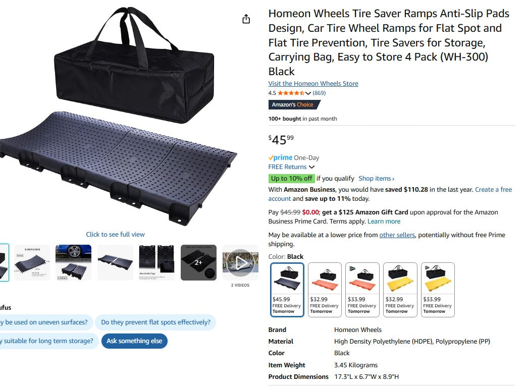 Homeon Wheels Tire Saver Ramps Anti-Slip Pads Design, Car Tire Wheel Ramps for Flat Spot