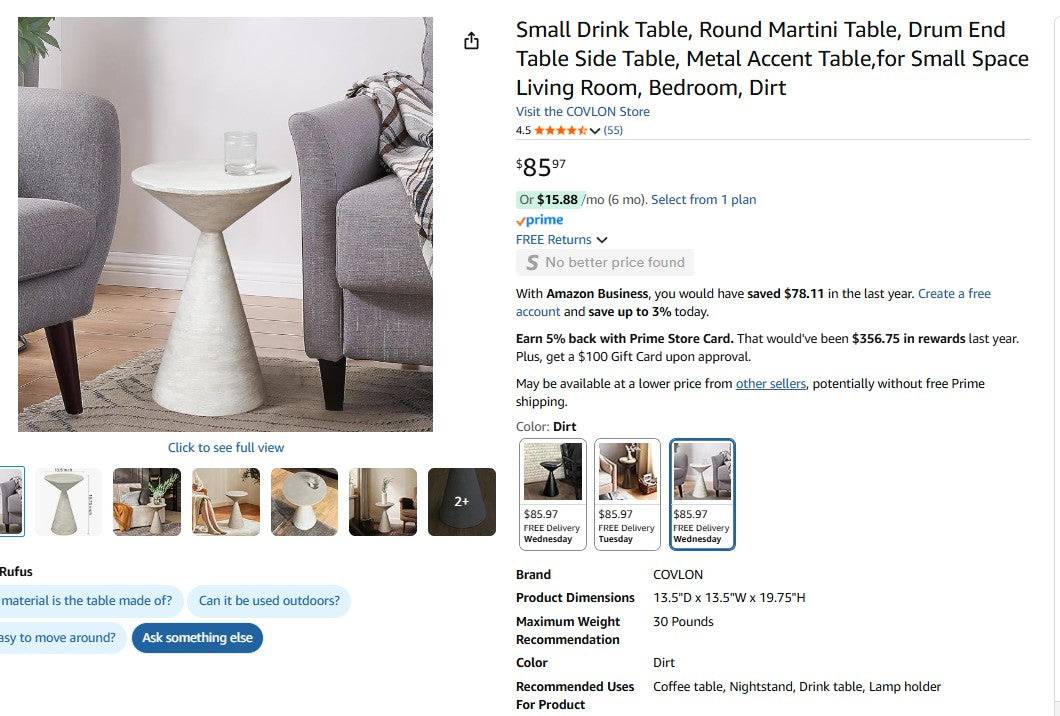 Small Drink Table, Round Martini Table, Drum End Table Side Table, Metal Accent Table