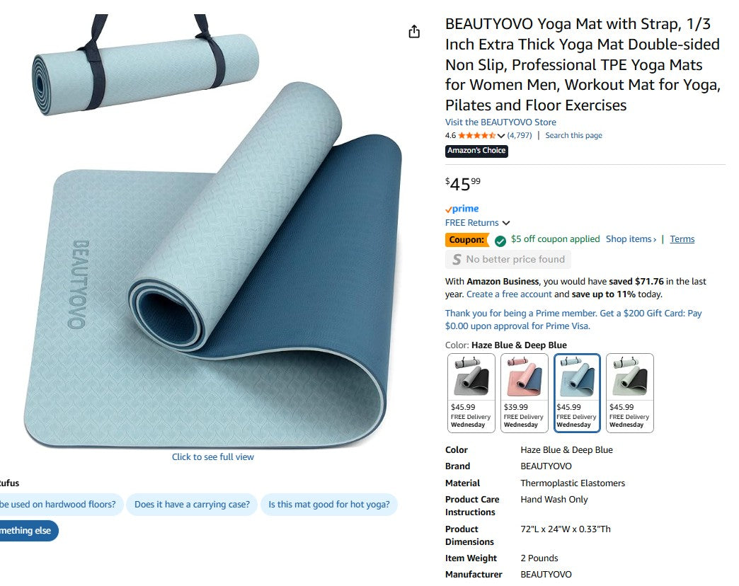 BEAUTYOVO Yoga Mat with Strap, 1/3 Inch Extra Thick Yoga Mat Double-sided Non Slip