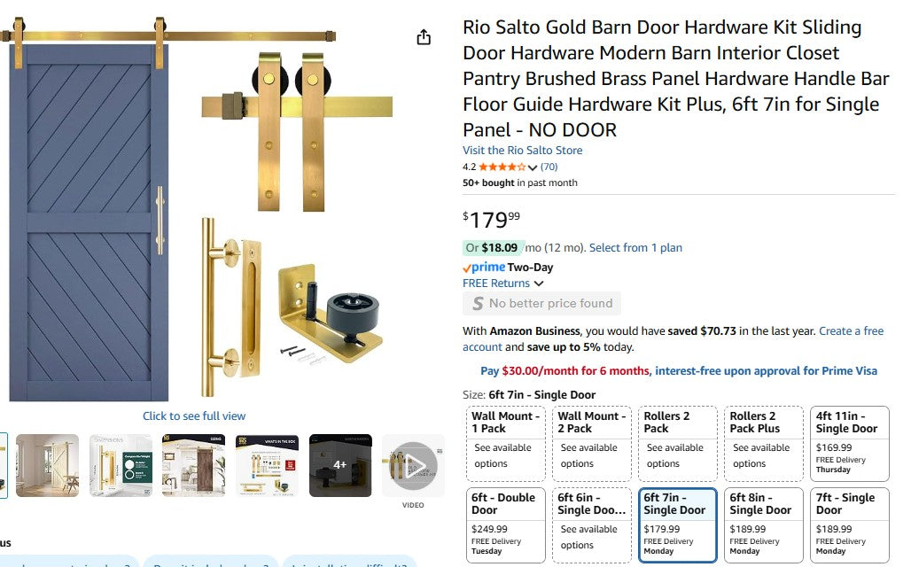 Rio Salto Gold Barn Door Hardware Kit Sliding Door Hardware Modern Barn