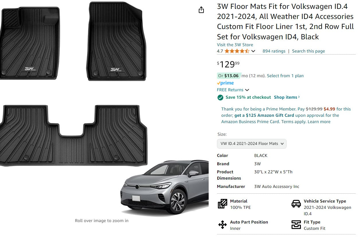 3W Floor Mats Fit for Volkswagen ID.4 2021-2024, All Weather ID4