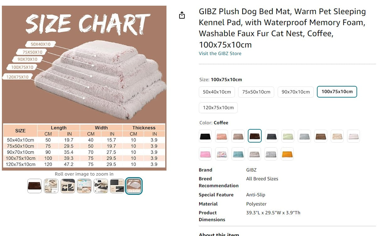 GIBZ Plush Dog Bed Mat, Warm Pet Sleeping Kennel Pad