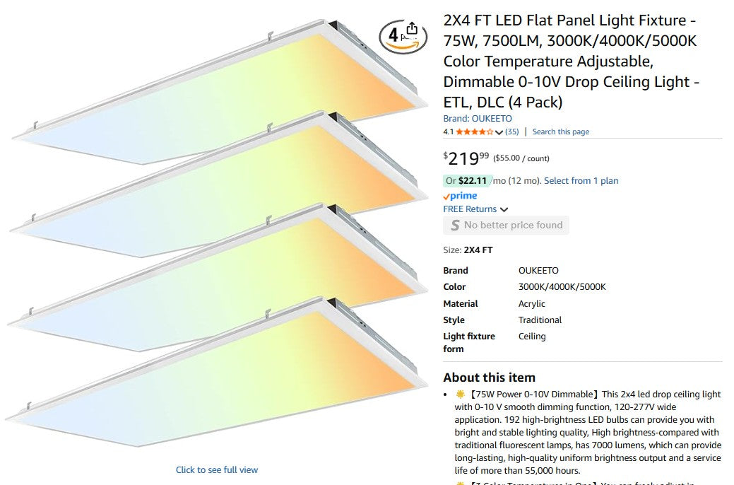 2X4 FT LED Flat Panel Light Fixture - 75W, 7500LM, 3000K/4000K/5000K Color Temperature Adjustable