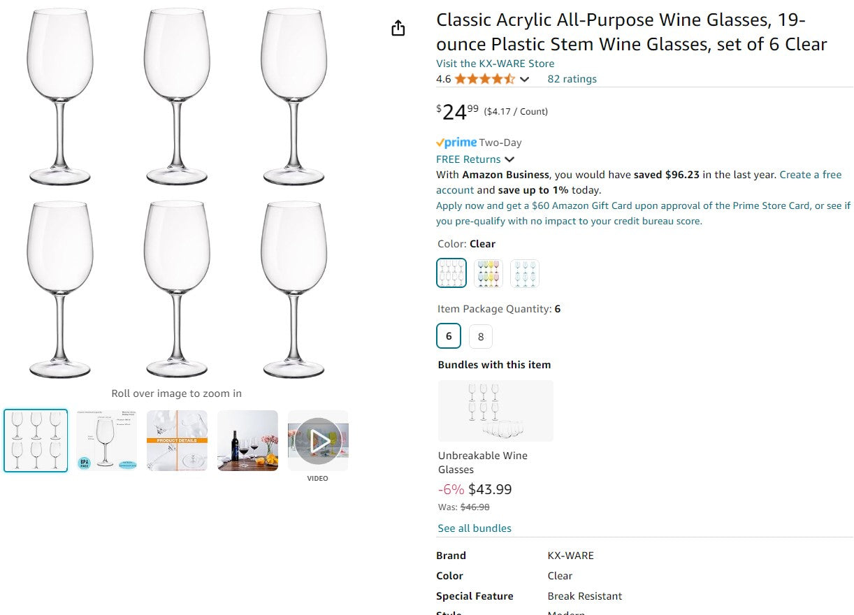 Classic Acrylic All-Purpose Wine Glasses, 19-ounce Plastic Stem Wine Glasses