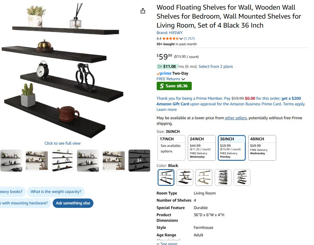 Wood Floating Shelves for Wall, Wooden Wall Shelves for Bedroom