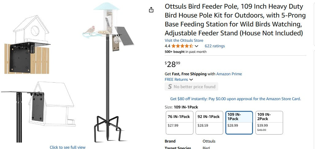 Ottsuls Bird Feeder Pole, 109 Inch Heavy Duty Bird House Pole Kit for Outdoors