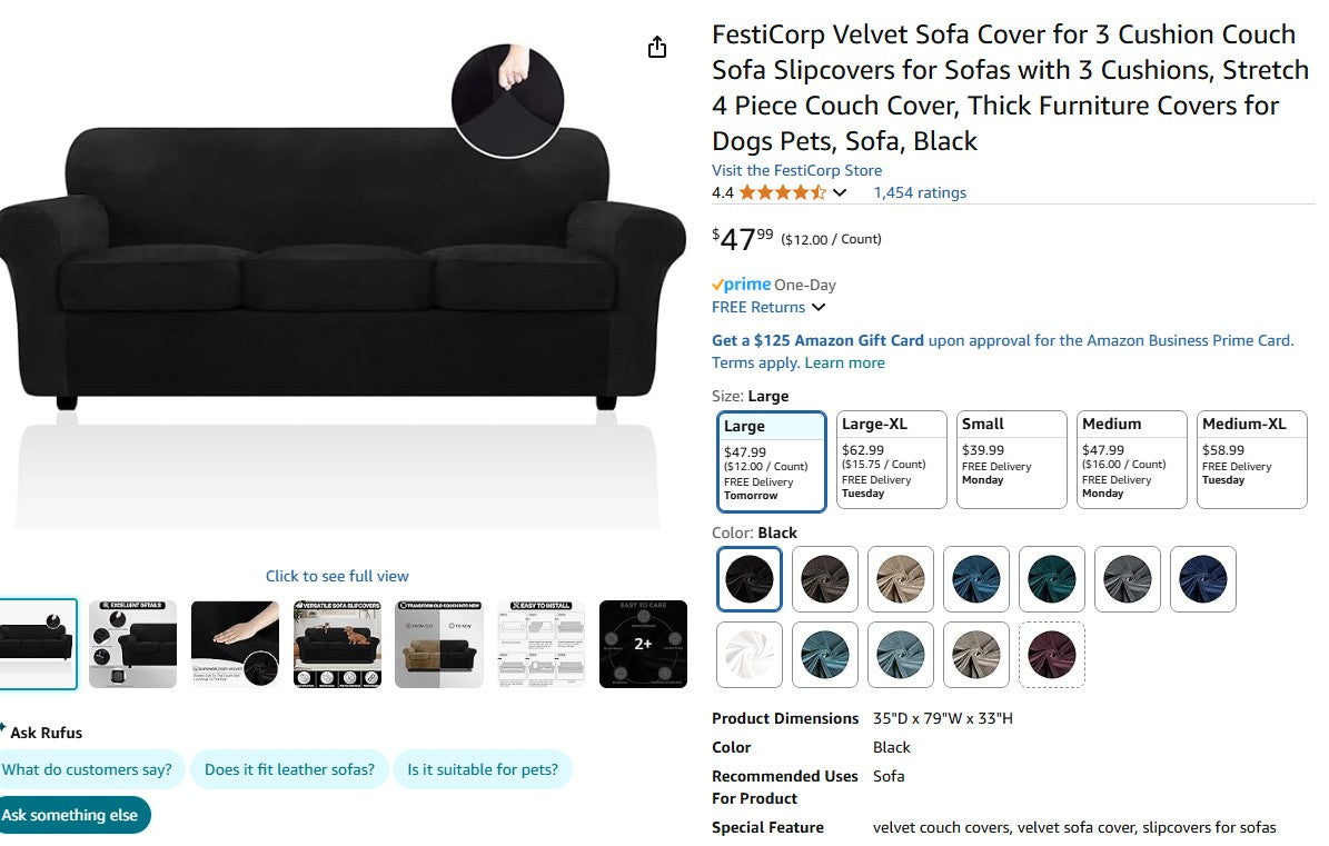 FestiCorp Velvet Sofa Cover for 3 Cushion Couch Sofa Slipcovers for Sofas with 3 Cushions
