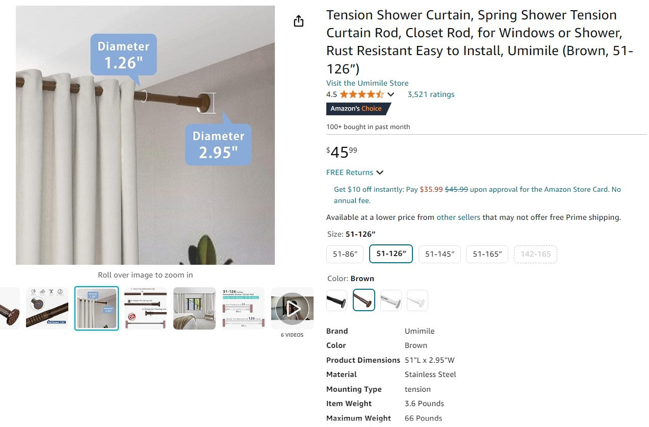 Umimile Tension Shower Curtain, Spring Shower Tension Curtain Rod