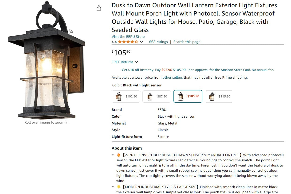 Dusk to Dawn Outdoor Wall Lantern Exterior Light Fixtures Wall Mount Porch Light