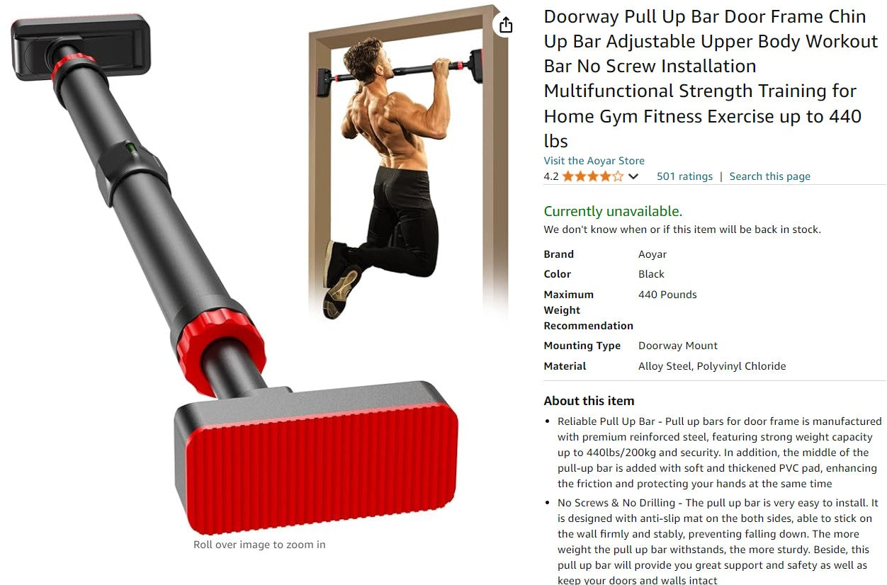 Doorway Pull Up Bar Door Frame Chin Up Bar Adjustable Upper Body Workout