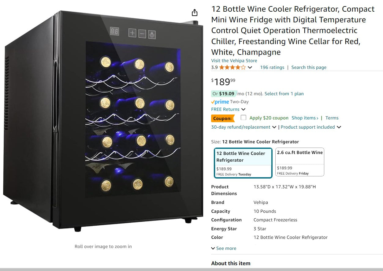 12 Bottle Wine Cooler Refrigerator, Compact Mini Wine Fridge with Digital Temperature