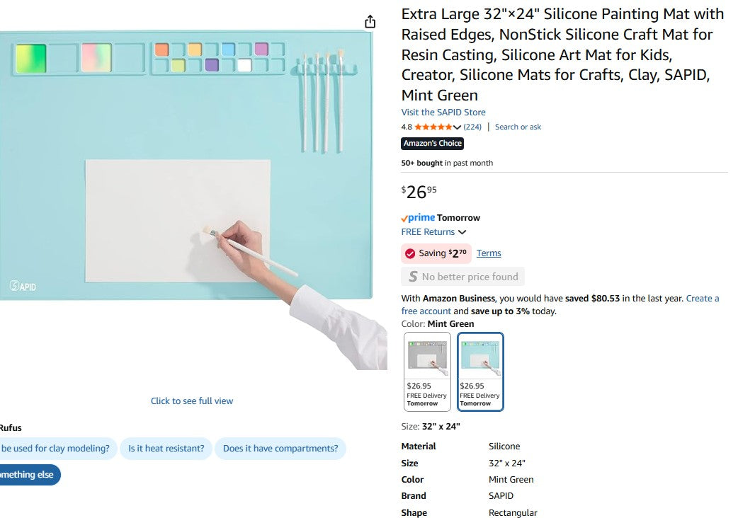 Extra Large 32"×24" Silicone Painting Mat with Raised Edges, NonStick Silicone Craft Mat for Resin Casting