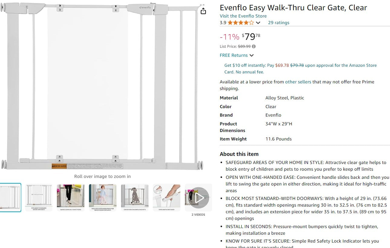 Evenflo Easy Walk-Thru Clear Gate, Clear