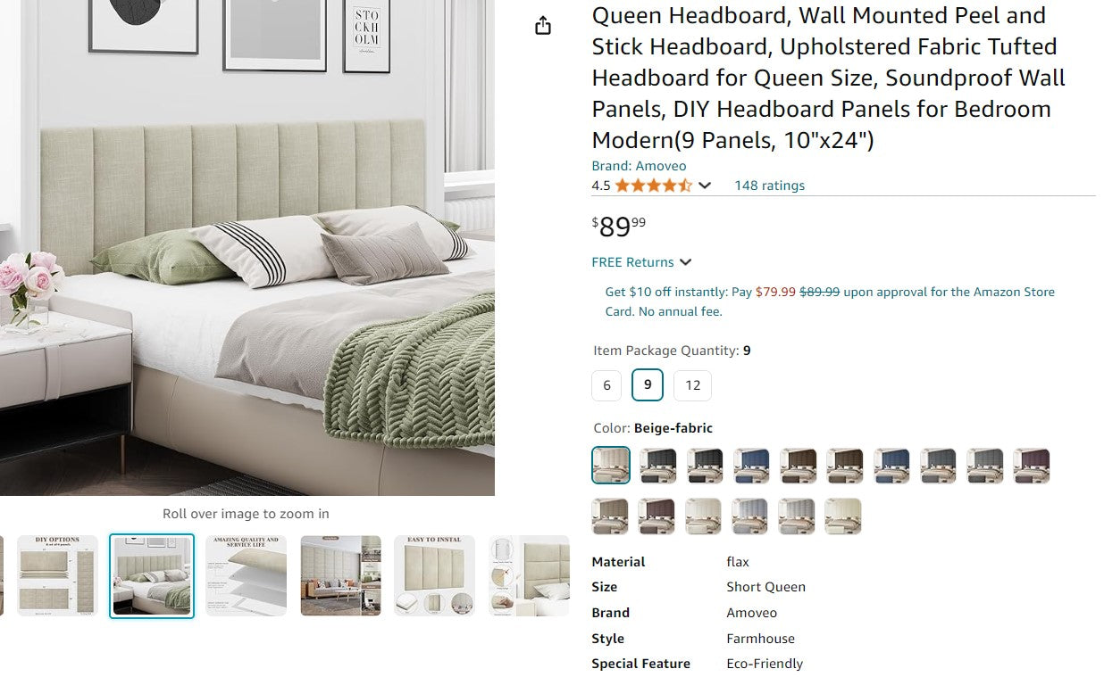 Queen Headboard, Wall Mounted Peel and Stick Headboard