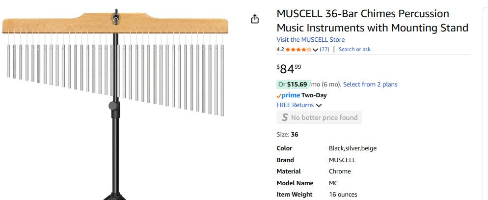 MUSCELL 36-Bar Chimes Percussion Music Instruments with Mounting Stand