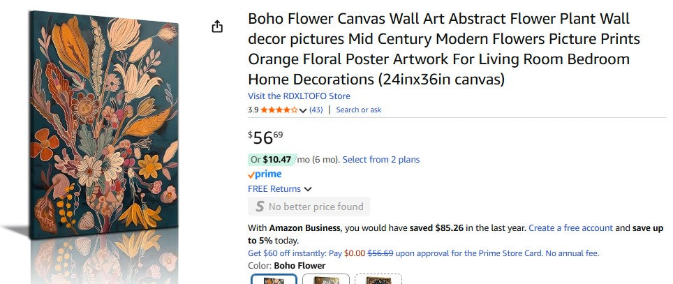 Boho Flower Canvas Wall Art Abstract Flower Plant Wall decor pictures Mid Century Modern Flowers
