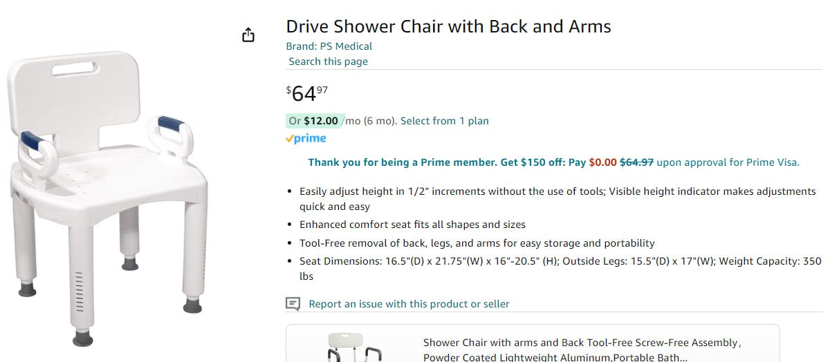 Drive Shower Chair with Back and Arms