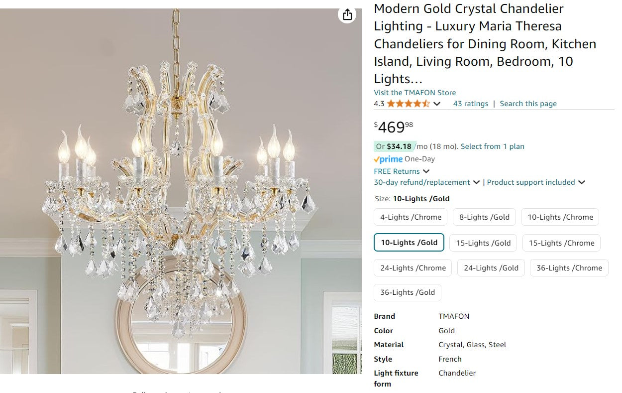 Modern Gold Crystal Chandelier Lighting - Luxury Maria Theresa Chandeliers