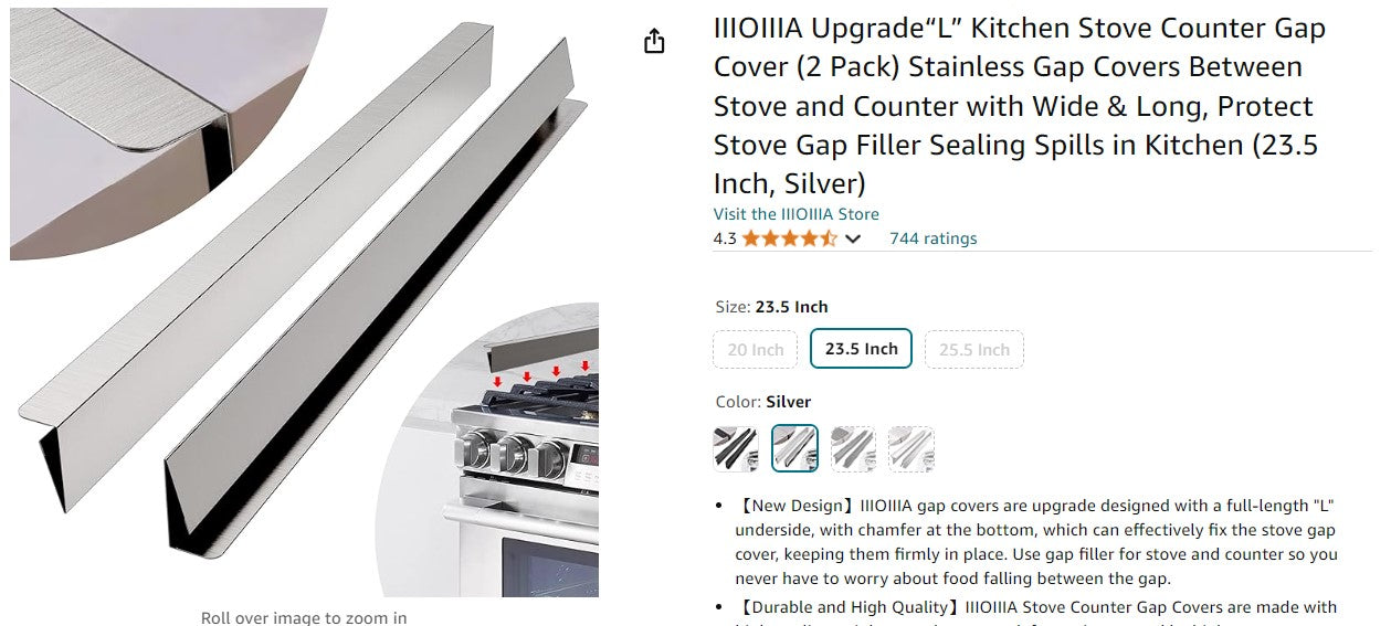 IIIOIIIA Upgrade“L” Kitchen Stove Counter Gap Cover (2 Pack) Stainless Gap Covers