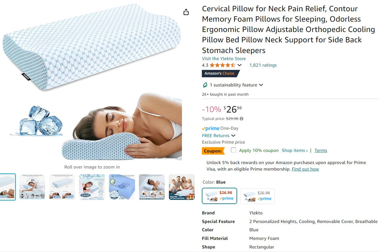 Cervical Pillow for Neck Pain Relief, Contour Memory Foam Pillows for Sleeping