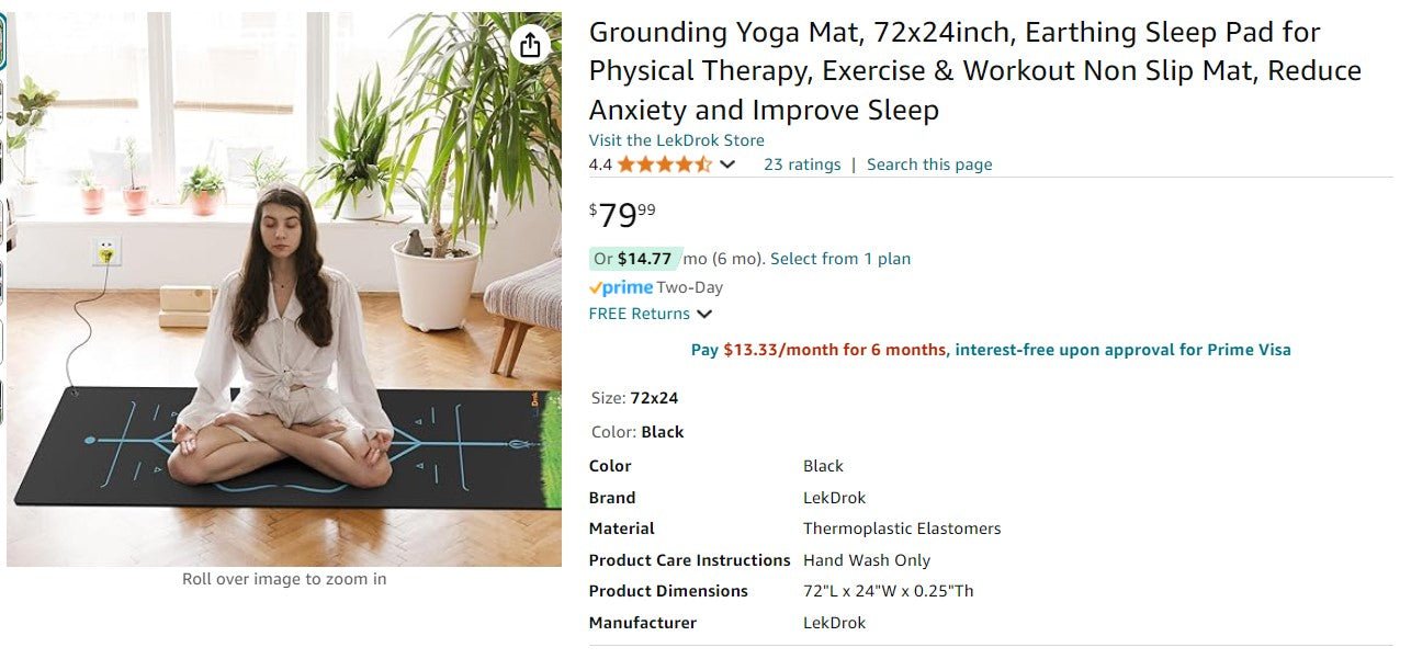 Grounding Yoga Mat, 72x24inch, Earthing Sleep Pad