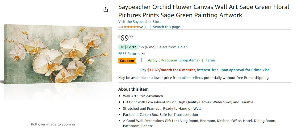 Saypeacher Orchid Flower Canvas Wall Art Sage Green Floral Pictures Prints Sage Green Painting Artwork