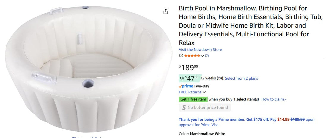 Birth Pool in Marshmallow, Birthing Pool for Home Births, Home Birth Essentials