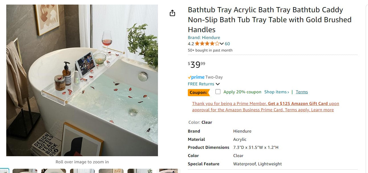 Bathtub Tray Acrylic Bath Tray Bathtub Caddy Non-Slip Bath Tub Tray