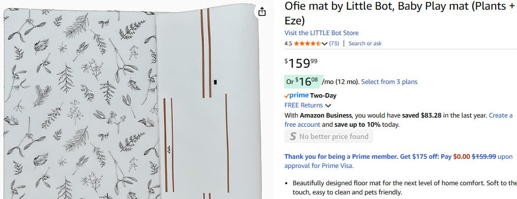 Ofie mat by Little Bot, Baby Play mat 6.5' x 4.5'  (Plants + Eze)