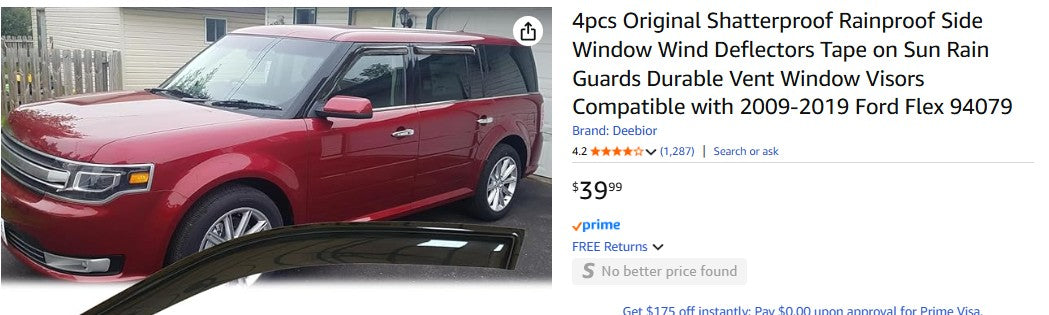4pcs Original Shatterproof Rainproof Side Window Wind Deflectors 09-19 Ford Flex