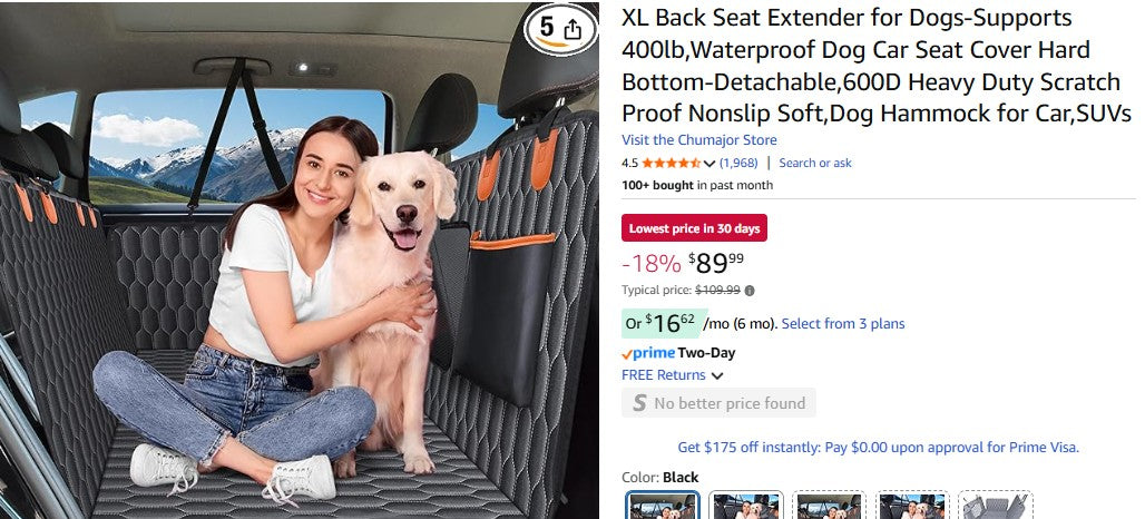 XL Back Seat Extender for Dogs-Supports 400lb