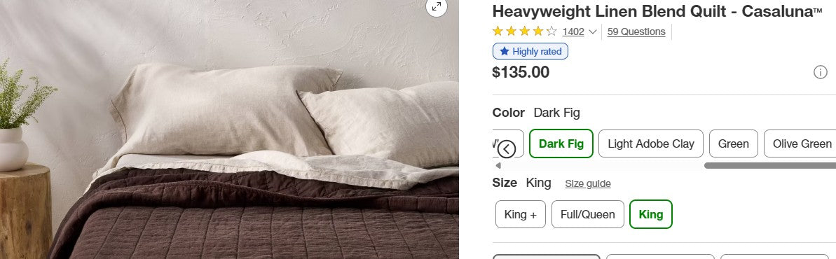 Heavyweight Linen Blend Quilt - King - Dark Fig