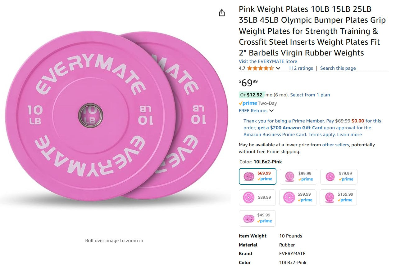 Pink Weight Plates 10LB Olympic Bumper Plates Grip Weight Plates