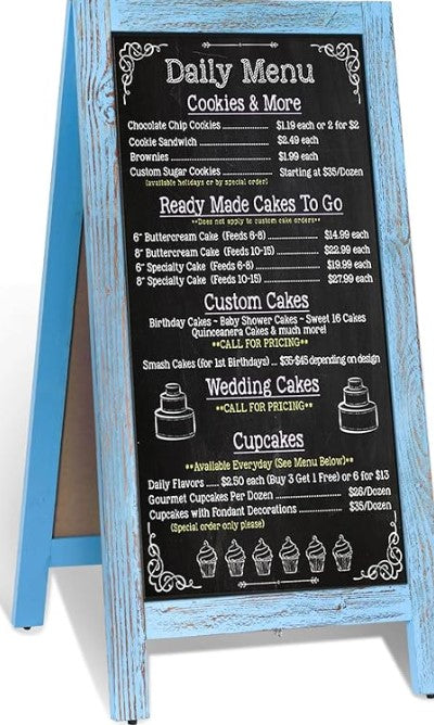 Wooden A-Frame Sign, Magnetic 40" x 20" Blue Chalk Board Sign Board