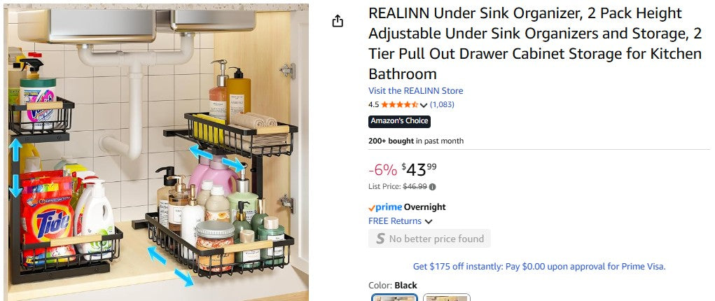 REALINN Under Sink Organizer, 2 Pack Height Adjustable Under Sink Organizers