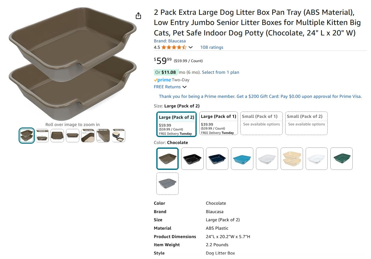 2 Pack Extra Large Dog Litter Box Pan Tray (ABS Material), Low Entry Jumbo Senior Litter Boxes