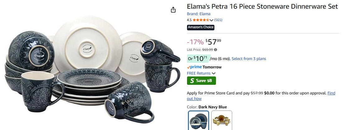 Elama's Petra 16 Piece Stoneware Dinnerware Set