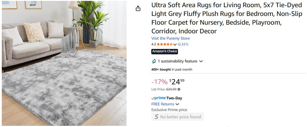 Ultra Soft Area Rugs for Living Room, 5x7 Tie-Dyed Light Grey Fluffy Plush Rugs for Bedroom