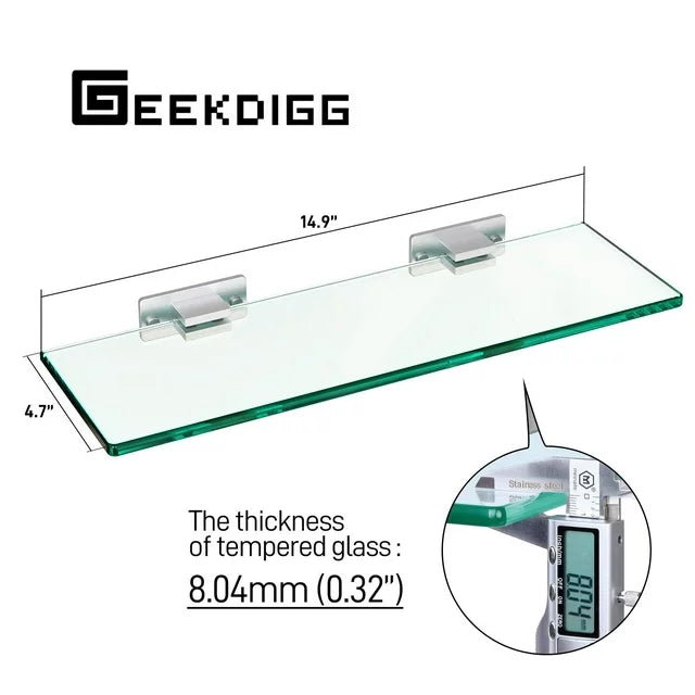 Geekdigg Bathroom Glass Shelf, Rectangular, 14.9" L x 4.7"