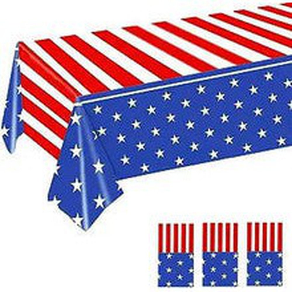 3 Pack Plastic Tablecloths American Flag Plastic Table Covers - T&S Outlets