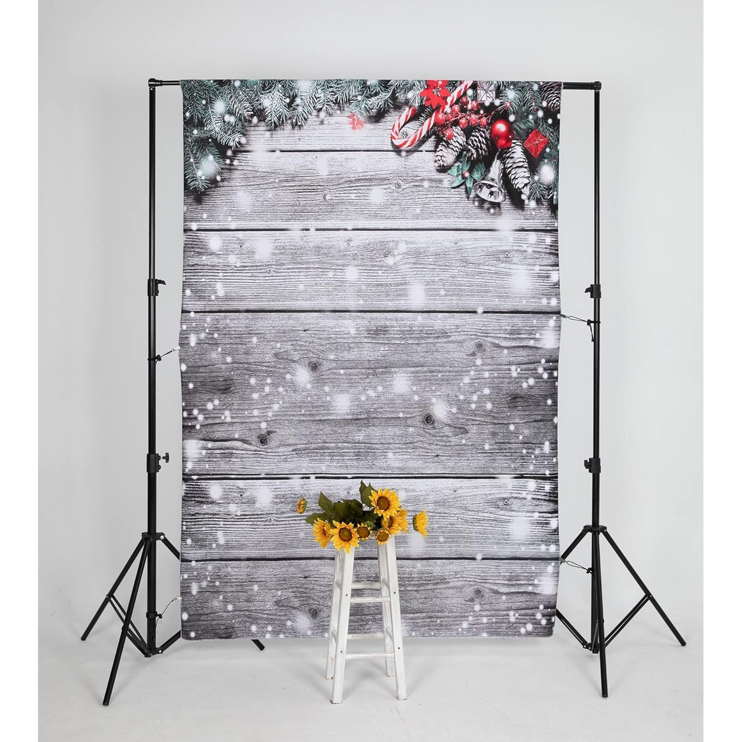 5X7FT Snowflake Silver Glitter Christmas Wood Wall Photography Backdrop - T&S Outlets