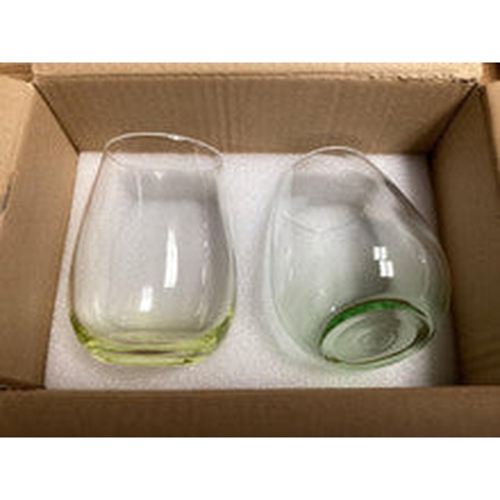 Green and Yellow Tinted Stemless Wine Glasses - T&S Outlets