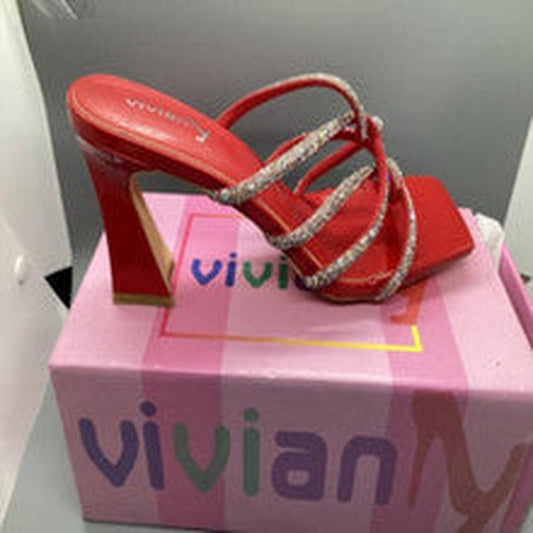 vivianly Womens Rhinestone Chunky Block Heels - T&S Outlets