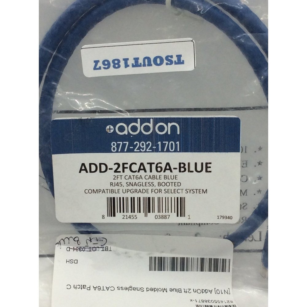 Addon 2Ft Blue Molded Snagless Cat6A Patch Cable - T&S Outlets